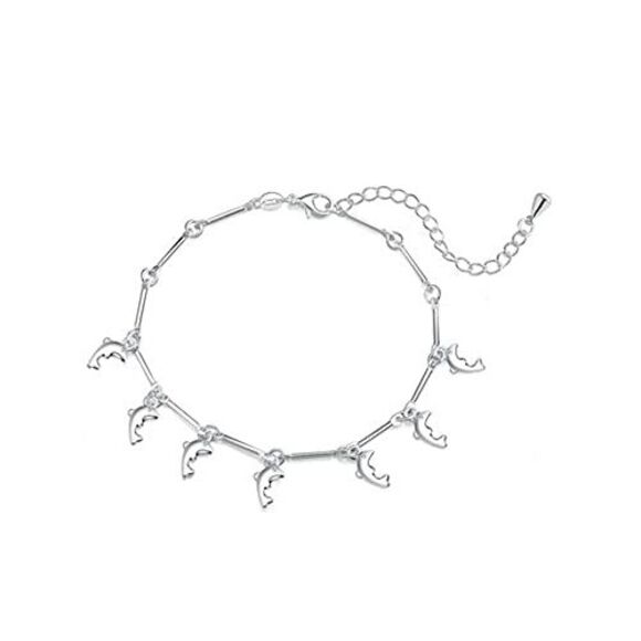 Sterling Silver Plated Dangling Noble Dolphin Charm Bracelet - Picture 2 of 3